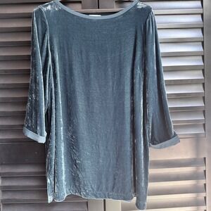 J Jill Teal Velvet Tunic Top Long Sleeve Rayon Silk Medium Petite MP